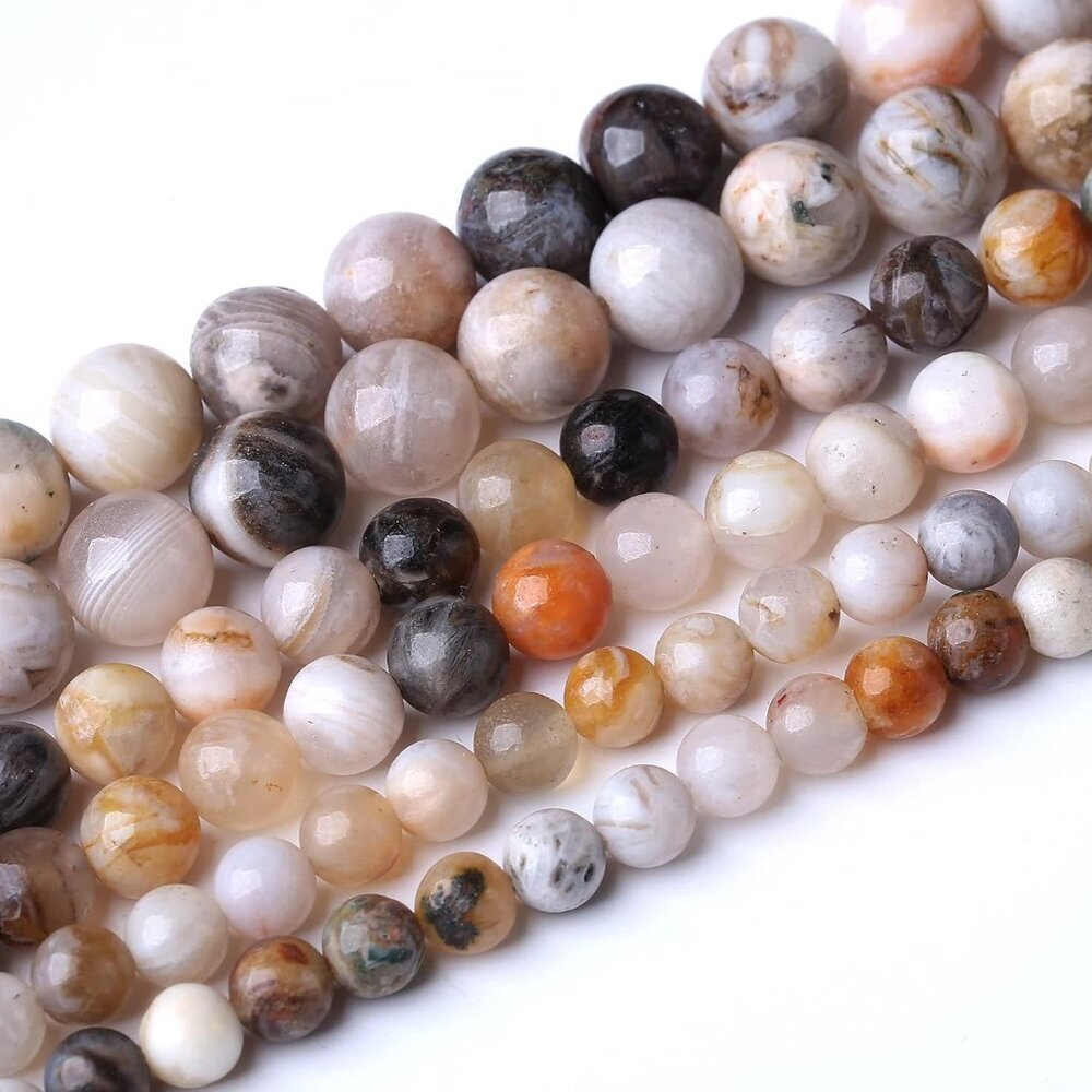 45PCS 8MM Natural Bamboo Leaf Agate Stone Beads Energy Healing Beads for DIY Jew